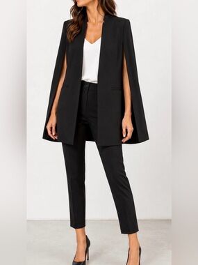 NWT Haoduoyi Black Tailored Cape Blazer
